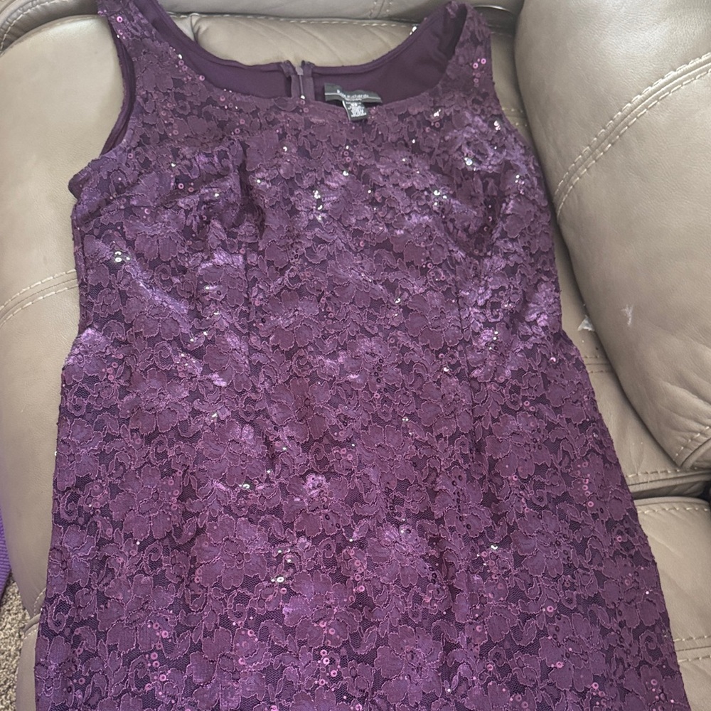 R&M Richards Plum Lace Sequin Cocktail Dress